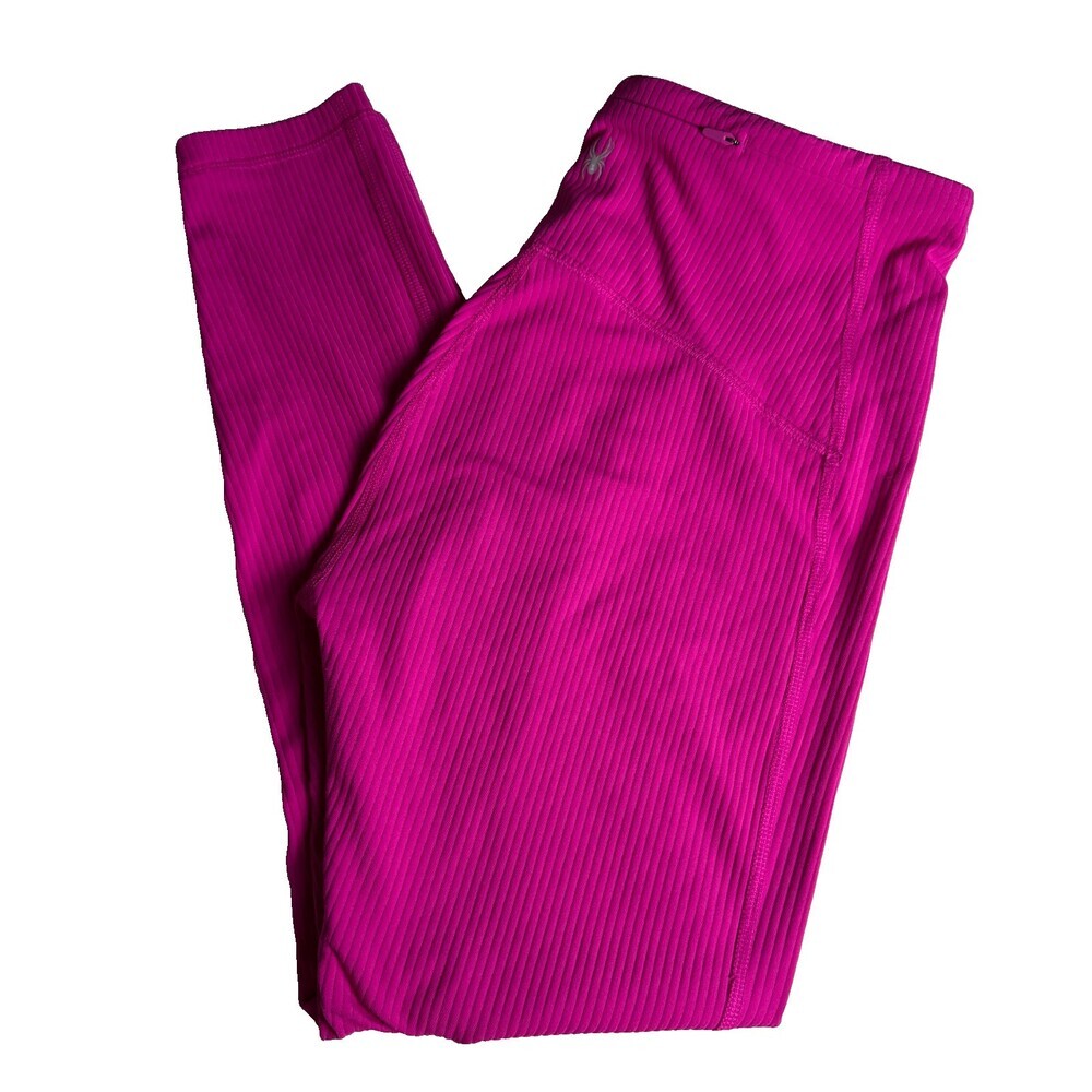 Spyder Active Leggings Women's Size L Hot Pink Ribbed Yoga Pants Zipper Pocket